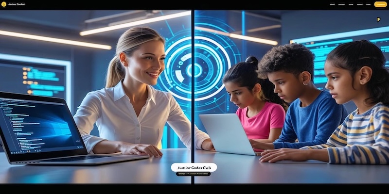 Children collaborating on coding projects